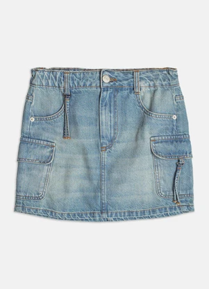 Authoria - Saia Jeans com Bolsos Cargo  Azul - AUTHORIA