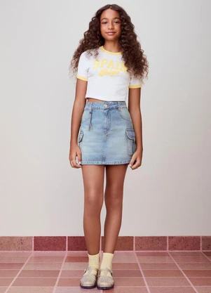 Authoria - Saia Jeans com Bolsos Cargo  Azul - AUTHORIA