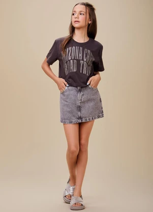 Authoria - Saia Jeans com Brilho  Mescla - AUTHORIA