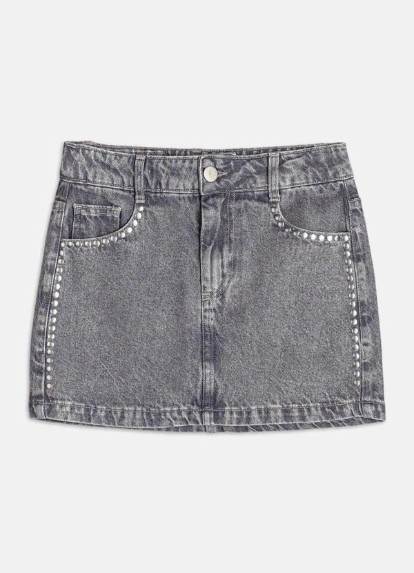 Authoria - Saia Jeans com Brilho Mescla 1