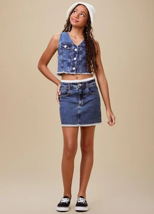 Authoria - Saia Jeans com Cós Boxer  Azul - AUTHORIA