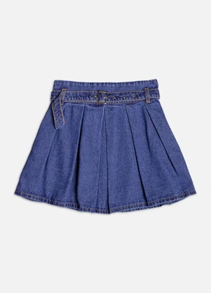 Authoria - Saia Jeans com Pregas e Fivela Azul - AUTHORIA