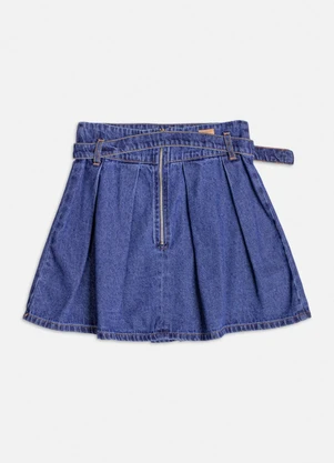 Authoria - Saia Jeans com Pregas e Fivela Azul - AUTHORIA