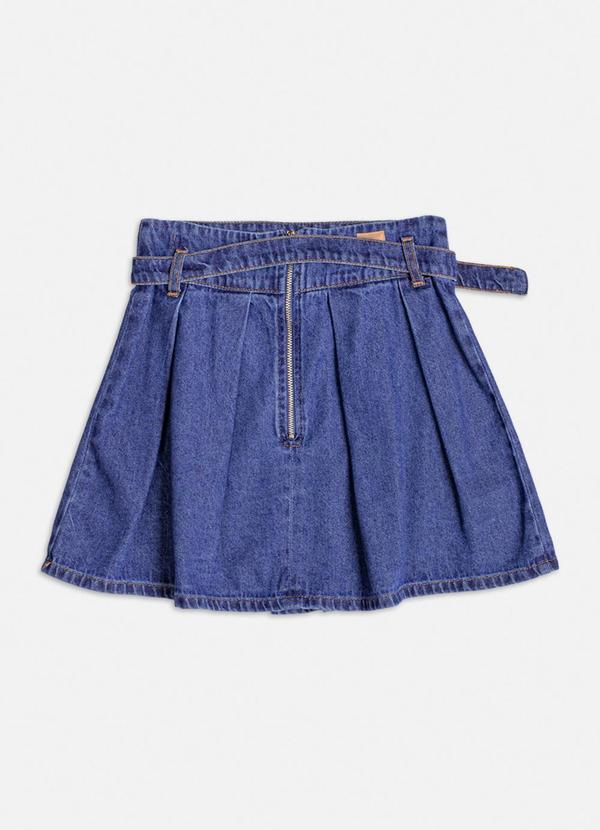 Authoria - Saia Jeans com Pregas e Fivela Azul 2