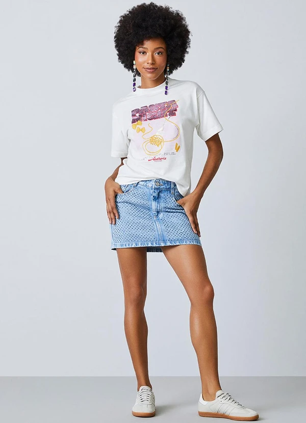 Authoria - Saia Jeans com Strass Azul 3