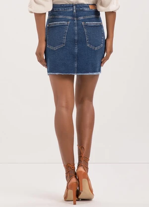 Lunender - Saia Jeans Curta com Chapa Barriga Azul - LUNENDER