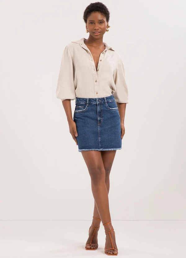 Lunender - Saia Jeans Curta com Chapa Barriga Azul 3