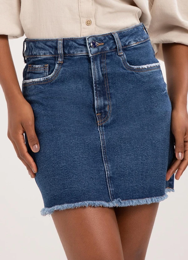 Lunender - Saia Jeans Curta com Chapa Barriga Azul 4