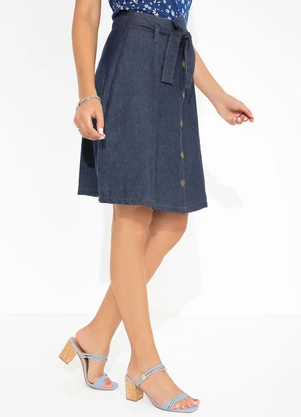 Moda Pop - Saia Jeans Evasê com Faixa Grátis - MODA POP