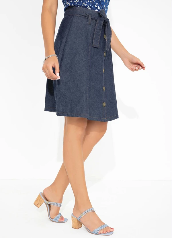 Moda Pop - Saia Jeans Evasê com Faixa Grátis 2