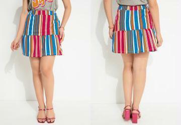 Saia Listrada Azul com Elstico na Cintura