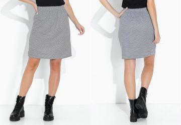 Saia Listrado Cinza com Cintura Alta