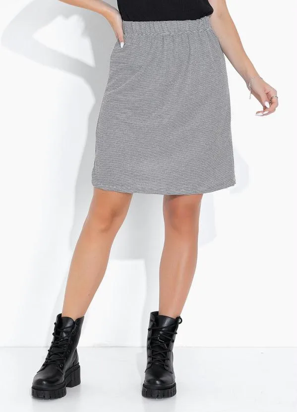 Moda Pop - Saia Listrado Cinza com Cintura Alta 3