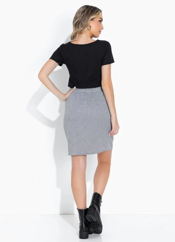 Moda Pop - Saia Listrado Cinza com Cintura Alta 6