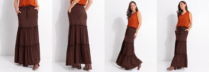 Saia Marrom em Malha de Algod�o