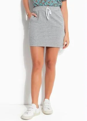 Queima Estoque - Saia Mescla com Bolsos e Cordel Decorativo - QUEIMA ESTOQUE