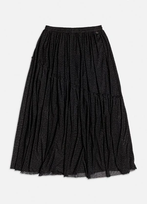 Authoria - Saia Midi de Tule Flocado Preto - AUTHORIA