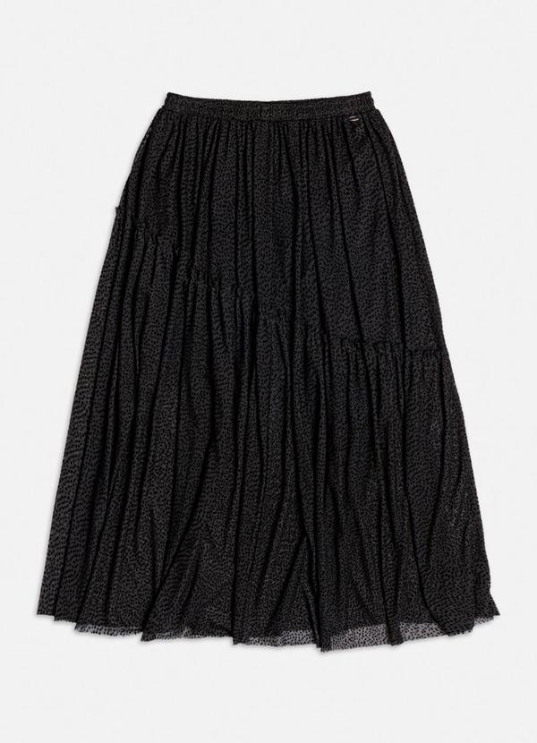Authoria - Saia Midi de Tule Flocado Preto