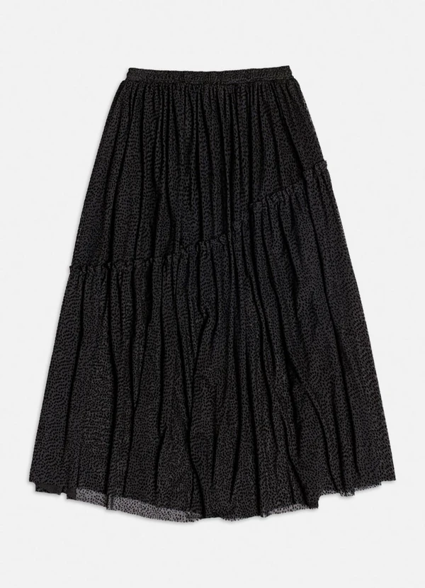 Authoria - Saia Midi de Tule Flocado Preto 2