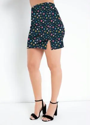 Moda Pop - Saia Mini Floral Curta com Fenda - MODA POP