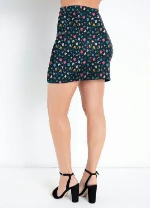 Moda Pop - Saia Mini Floral Curta com Fenda - MODA POP