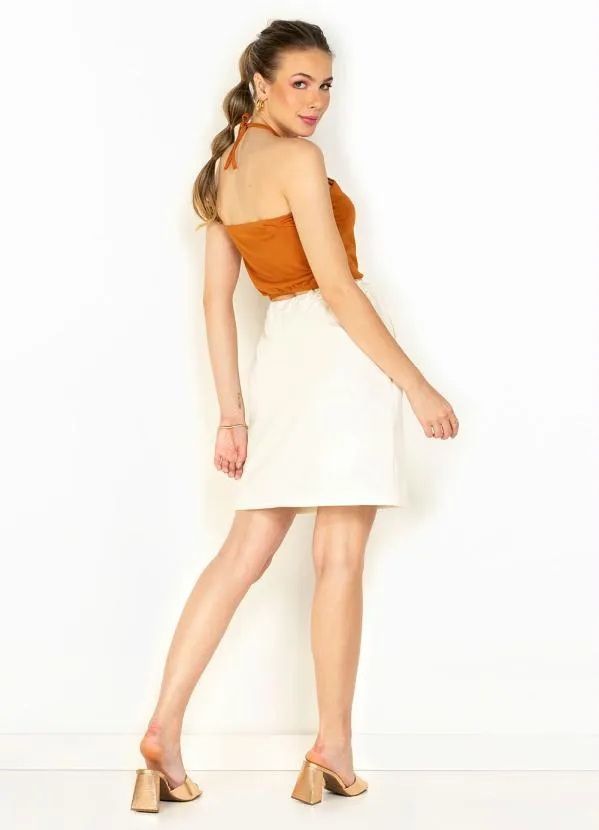 Moda Pop - Saia Off White com Bolsos e Detalhe para Amarrar 5