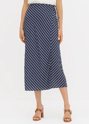 Principessa - Saia Pareô Longuete em Viscose Listrada Marinho Penelope - PRINCIPESSA