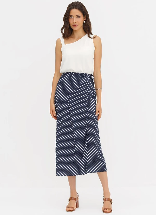 Principessa - Saia Pareô Longuete em Viscose Listrada Marinho Penelope 3