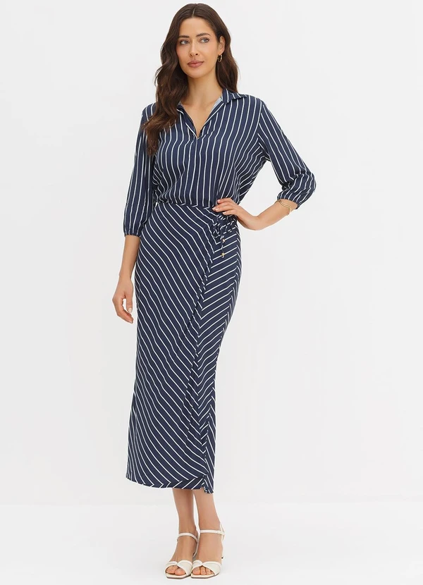 Principessa - Saia Pareô Longuete em Viscose Listrada Marinho Penelope 6