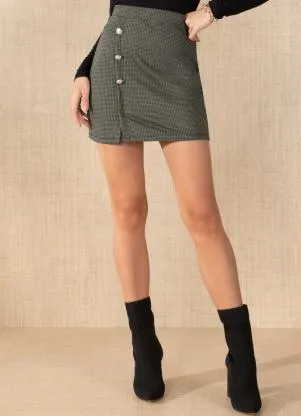 Quintess - Saia Pied Poule Curta com Botões e Fenda - QUINTESS