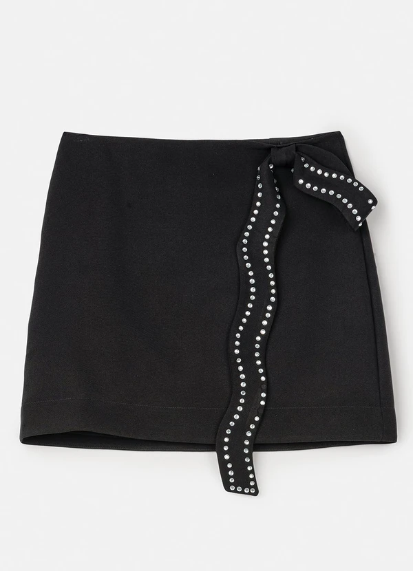 Authoria - Saia Preta com Faixa e Ondas de Strass Preto 8