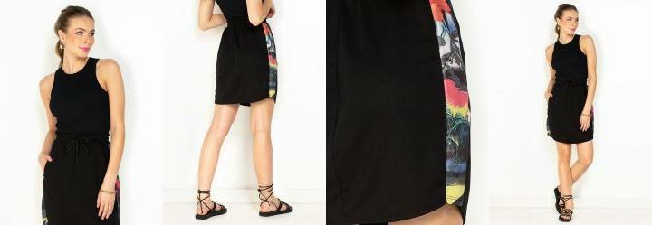 Saia Preta com Recortes, Amarrao e Bolsos