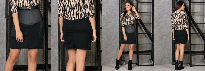 Saia Preta com Recortes em Cirr