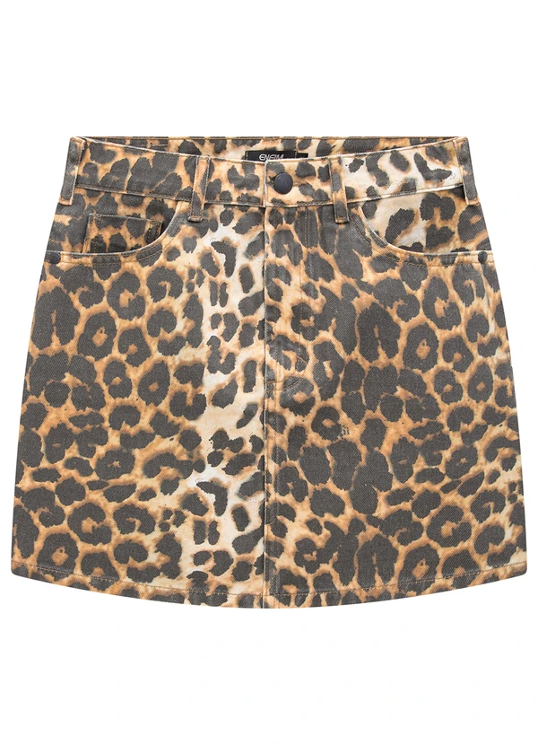 Enfim - Saia Preta Curta Evasê Animal Print 3