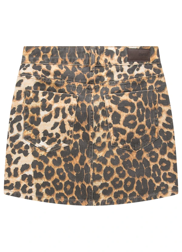 Enfim - Saia Preta Curta Evasê Animal Print 4