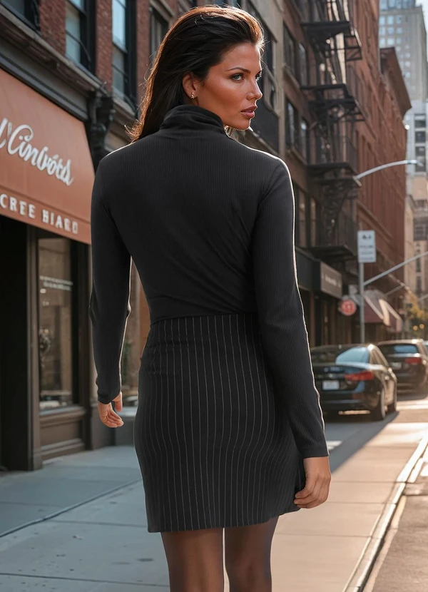 bonprix - Saia Preta em Alfaiataria Risca de Giz 2