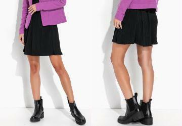 Saia Preta Plissado e com Cintura Alta