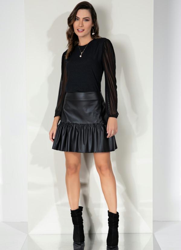Outlet - Saia Preta Resinada com Babado na Barra 3