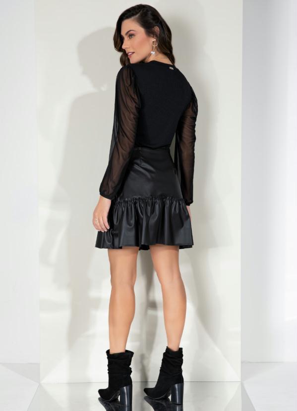 Outlet - Saia Preta Resinada com Babado na Barra 4