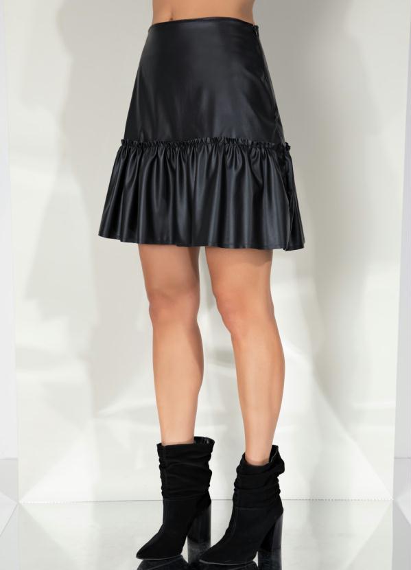 Outlet - Saia Preta Resinada com Babado na Barra 6