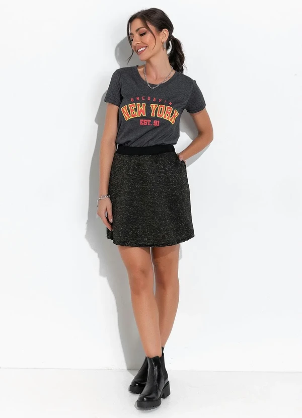 Moda Pop - Saia Preto em Moletom Metalizado 3