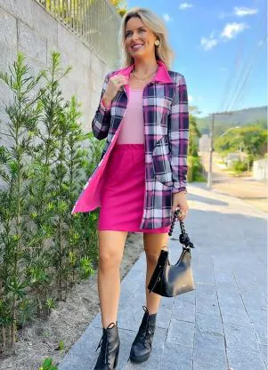 Moda Pop - Saia Rosa Justa com Cintura Alta - MODA POP