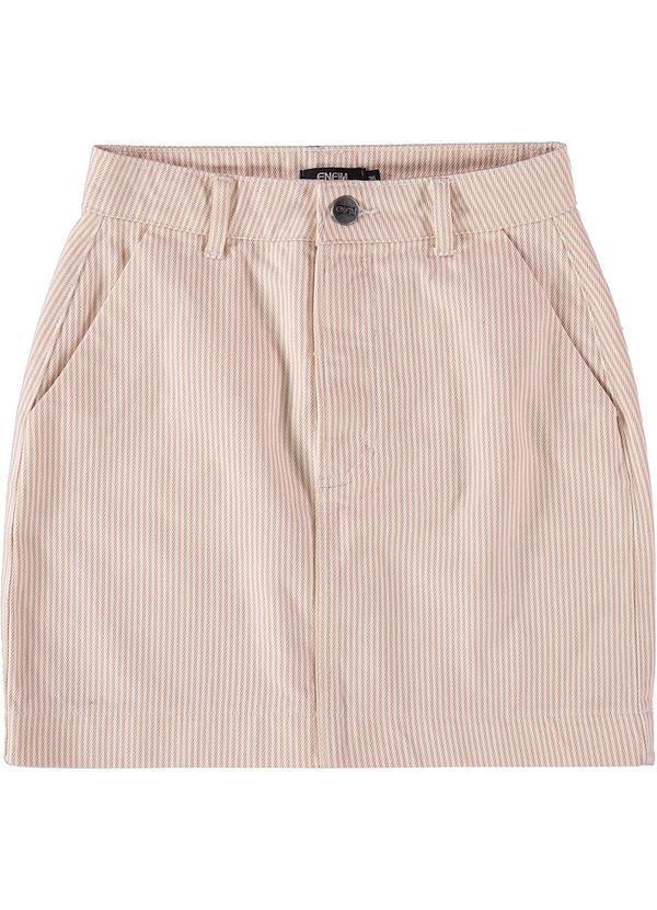 Enfim - Saia Rosa Pastel Curta Listrada em Sarja