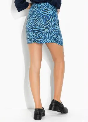 Moda Pop - Saia Tigre Azul com Recorte Assimétrico - MODA POP