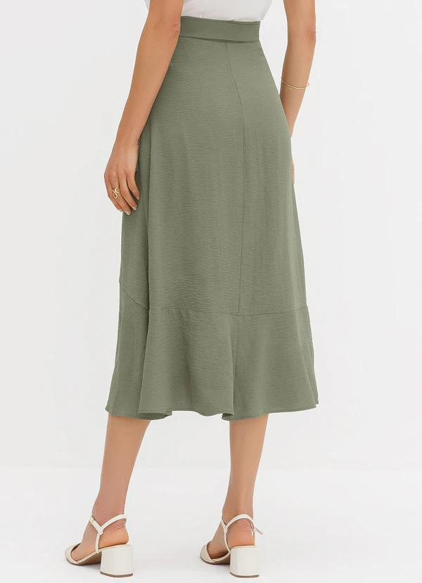 Principessa - Saia Transpassada Longuete em Crepe Verde Oliva Quesia 2