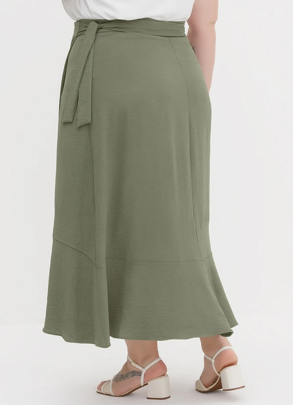 Principessa - Saia Transpassada Longuete em Crepe Verde Oliva Quesia 9