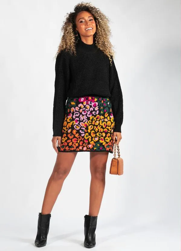 Farm - Saia Tricot Oncinha Flor de Banana Estampada 3