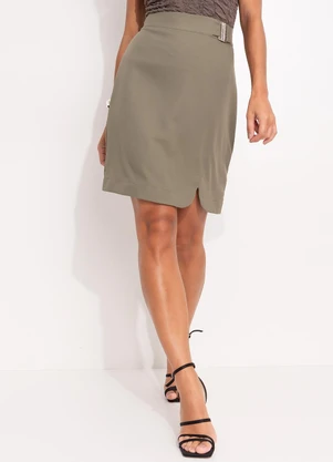 Quintess - Saia Verde Oliva em Crepe Plano - QUINTESS