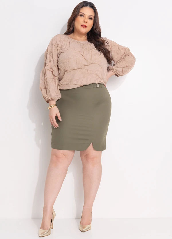 Quintess - Saia Verde Oliva em Crepe Plano 11