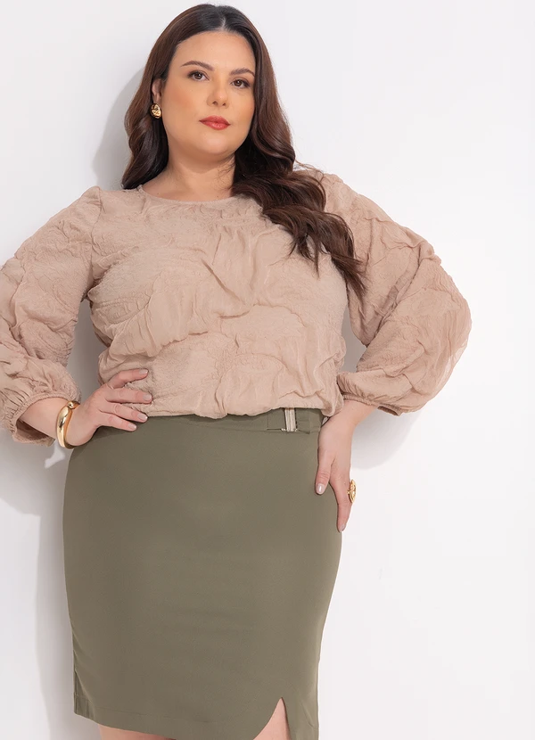 Quintess - Saia Verde Oliva em Crepe Plano 14